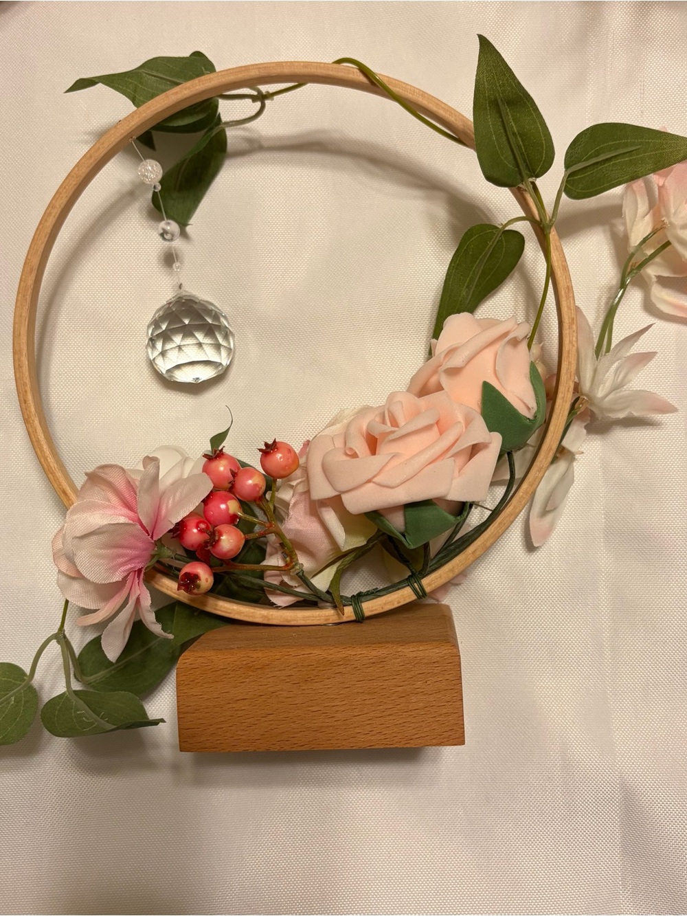 Pink Floral Hoop Décor with Hanging Crystal Accent centerpieces